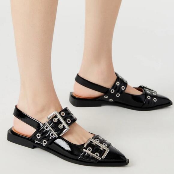 NWB Steven Madden Women's Graya Black Patent Slingback Flats Size 9 - Picture 2 of 12